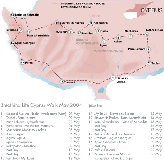Breathing Life Cyprus Walk May 2004 – Route Map